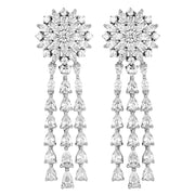Rhodium Plated Sterling Silver CZ Star with 3 Row Chandeliers Earrings