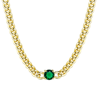 7mm Round Bezel Emerald Green CZ Stone Necklace, 14