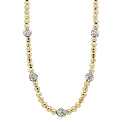 Gold 4mm Round Beads and 6mm Pave Crystal Balls Necklace