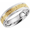 14K White and Yellow Gold 6mm Etched Design Band