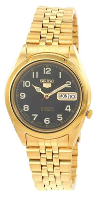 Seiko 5 Gold Tone Jubilee Bracelet Black Dial 21 Jewels Automatic Snkc20j1 Men's Watch