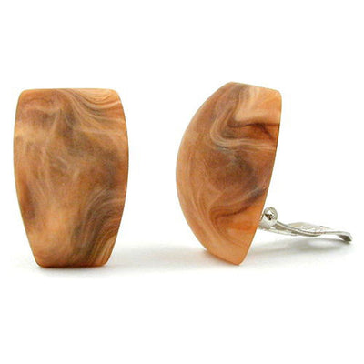Clip-on Earring Trapezium Beige Brown Marbled
