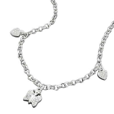 Necklace, Hearts And Butterfly, Silver 925