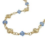 Bracelet, Aqua Blue Beads, Gold Plated