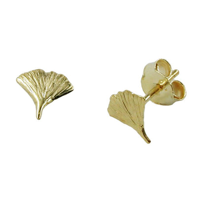 Stud Earrings Ginkgo Leaf 9k Gold