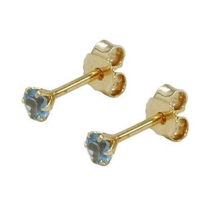 Stud Earrings Synthetic Aquamarine 3mm 9k Gold