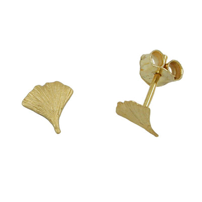 Stud Earrings Ginkgo Leaf 7mm 9k Gold