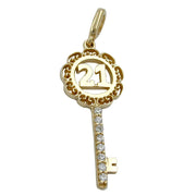 Pendant Key -21- With Zirconia Crystals 9k Gold