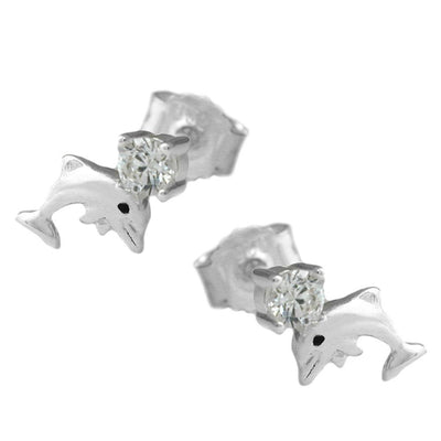 Ear Studs Dolphins With Zirconia Silver 925