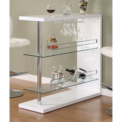 Ravishing Rectangular Bar Table with 2 Shelves and Wine Holder, White