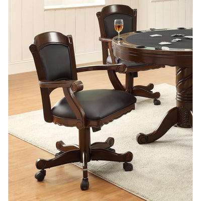 Arm Game Chair with Casters and Fabric Seat and Back, Brown