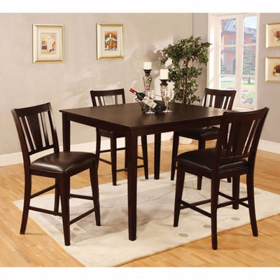 Wooden 5 Piece Square Top Counter Height Table Set, Dark Brown