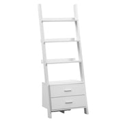 69" White Three Tier Ladder Bookcase With Two Drawers