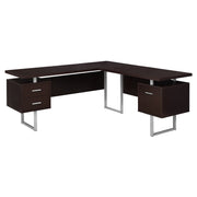 71" Brown L-Shape Computer Desk With Three Drawers
