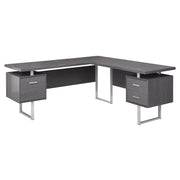 71" Grey L-Shape Computer Desk With Three Drawers