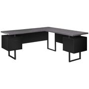 71" Grey L-Shape Computer Desk With Three Drawers
