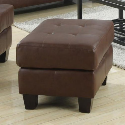 Ottoman With Leather Upholstery, Dark Brown