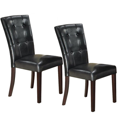 Leather Upholstered Dining Chair With Button Tufted Back Set Of 2 Black