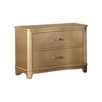 Pine Wood Night Stand With Two Drawers, Gold