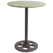 Round Metal Table With Wheel Design Bottom, Multicolor