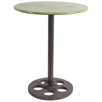 Round Metal Table With Wheel Design Bottom, Multicolor
