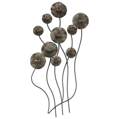 Floral Metal Wall Art Sculpture With Long Stems, Gray & Black