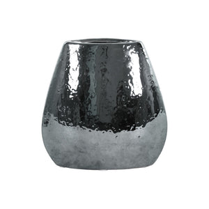 Elliptical Hammered Pattern Bellied Vase, Silver