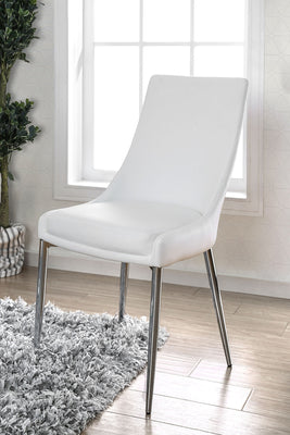 Leatherette Upholstered Metal Side Chair, Pack Of Two, White & Chrome Silver