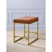 Metallic Counter Height Stool with Leather Upholstered Seat, Gold & Brown