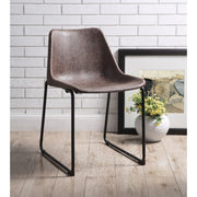 Set of Two Metallic Side Chairs with Leather Upholstered Seat, Vintage Mocha & Black