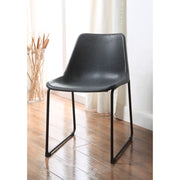 Set of Two Metallic Side Chairs with Leather Upholstered Seat, Vintage Black & Black