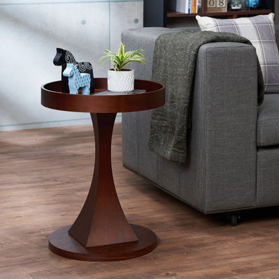 Contemporary Style Round Wooden End Table with Tray Top, Walnut Brown