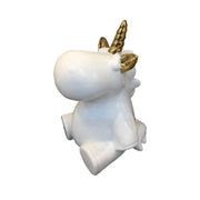 Decorative Ceramic Baby Unicorn Figurine, White and Gold