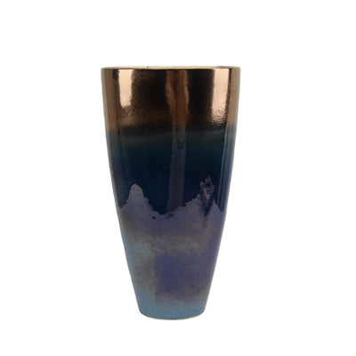 Ceramic Ombre Vase with Wide Top and tapered Bottom, Large, Copper and Blue