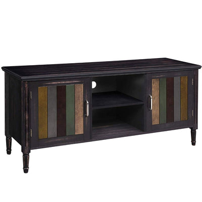 Wooden TV Stand with Two Open Shelves and Two Door Storage Cabinets, Brown
