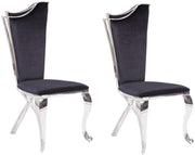 Metal Side Chairs with Asymmetrical Backrest, Silver and Black, Set of Two