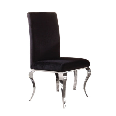 Metal Side Chairs with Cabriole Style Legs, Black and Silver, Set of Two