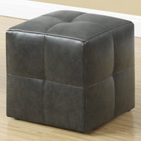 Two 24" Charcoal Grey Leather, Foam, and Solid Wood Ottomans