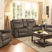Padded Plush Leather Glider Motion Loveseat In Contemporary Style, Brown