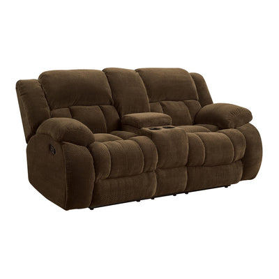 Fabric Upholstered Reclining Motion Loveseat With Cupholders and Storage, Brown