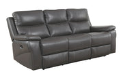 Contemporary Style Double Recliner Leather Sofa, Gray