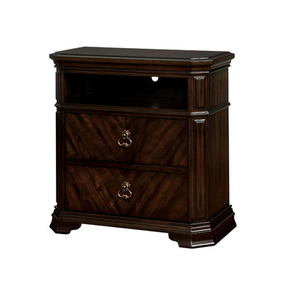 Solid Wood Spacious Media Stand with Clipped Corner And Trim, Espresso Brown