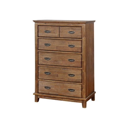 Five Drawer Solid Wood Chest with Metal Pulls Hide On Cutout Space, Brown