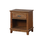 Solid Wood Nightstand with Wood Block Feet And Metal Pull, Brown
