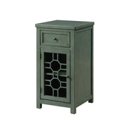 Solid Wood Side Table With Spacious Storage and Cut Out Door Panel, Teal Green