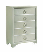 Five Drawers Wooden Dresser with Oversized Ring Handles, Silver