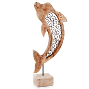 4" x 13" x 30" Natural and Black Iron Scroll Wood Dolphin on Stand