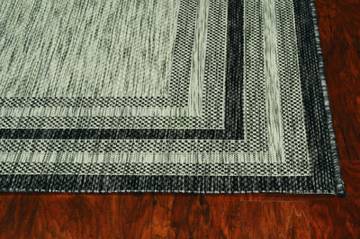 3'x4' Grey Black Machine Woven UV Treated Color Bordered Indoor Outdoor Accent Rug