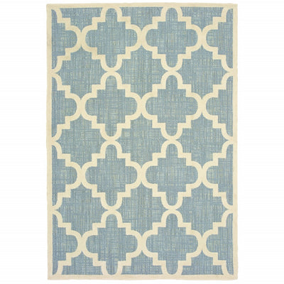 7' x 10' Blue Ivory Machine Woven Geometric Indoor or Outdoor Area Rug