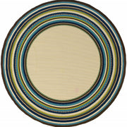 7' Round Ivory Mediterranean Blue and Lime Border Indoor Outdoor Area Rug